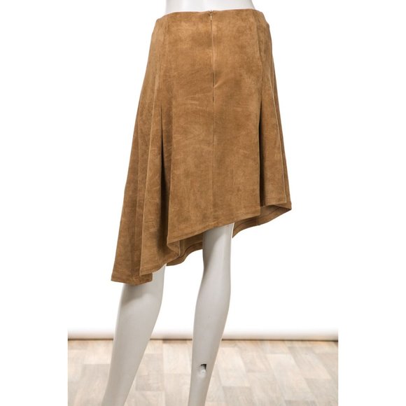 Women's Casual Pleated Suede Solid High Low Midi Skirt Tan Size S,M,L - Picture 4 of 14